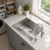 Évier de buanderie carré moderne en acier inoxydable 304 avec égouttoir intégré, écologique, facile à nettoyer, pour chambre, école, lavage, OEM, vente en gros