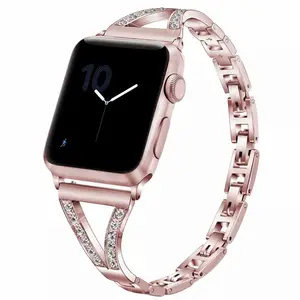 Elegant Diamonds Luxury Watch Strap Bands untuk Iwatch SE Hollow Chain Band dengan Stainless Steel Diamond untuk Apple Watch Series