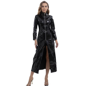 Cappotto Lungo da <span class=keywords><strong>Donna</strong></span> in Pelle PU Lucida Stile Europeo-Americano con Cerniera, Design Elegante, Senza Odori, <span class=keywords><strong>Taglie</strong></span> Precise - Product Image 5