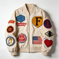 Blouson bomber vintage pour femme en chenille avec patchs, style course, coupe oversize, léger, patchwork, style urbain, doublure en coton, séchage rapide