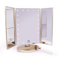 Miroir de Maquillage LED Portable de Voyage Pliable à Poser, Miroir Triple Tendance avec Éclairage LED