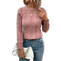 Pull décontracté personnalisable pour femme à manches longues en laine/acrylique tricoté, confortable, coupe ajustée, respirant, couleur unie, devant uni