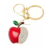 Porte-clés de fruits à la mode avec strass en diamant, design unique, pastèque, pomme, cerise pour filles, femmes, alliage de zinc, cadeau en métal