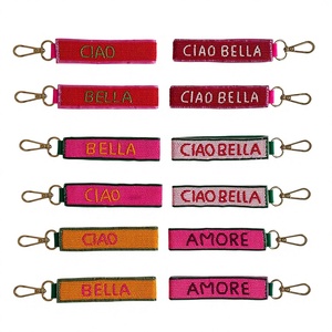 Porte-clés fantaisie K-State en nylon tressé avec mousqueton, broderie perlée, motif alphabet rectangulaire, style classique durable, violet - Product Image 3