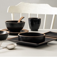 Ensemble de vaisselle en mélamine en gros, vaisselle durable, ensemble de plats et de bols, 10 pièces, ensemble de vaisselle noire pour hôtel et restaurant