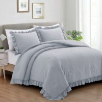 Ensemble de couette Queen QSY 3 pièces, ensemble de literie de style campagnard avec couette à volants et taies d'oreiller à volants