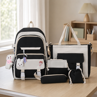 Ransel sekolah gaya kuliah lucu 17 inci, Set 5 potong dengan kotak pensil modis dan tas jinjing tahan air tas bahu