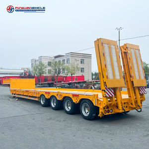 Cina menggunakan beban berat tugas berat kasur rendah Flatbed truk semi-trailer untuk transportasi peralatan besar Bulldozer ekskavator - Product Image 2