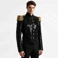 Veste à paillettes style danse de scène pour homme, avec franges dorées aux épaules, en polyester et rayonne, costumes d'inspiration orientale pour chanteur, danseur, tenue de soirée