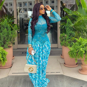 Abito <span class=keywords><strong>Lungo</strong></span> a Linea A per Donna, <span class=keywords><strong>Vestito</strong></span> Autunnale Azzurro a Maniche Lunghe, Vita Sottile, Collo Alto, <span class=keywords><strong>Elegante</strong></span> e Chic per Serate - Product Image 3