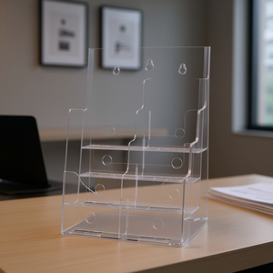 Porte-brochures en acrylique transparent 8,5 x 11 pouces, présentoir à 4 niveaux avec séparateurs amovibles, organisateur de bureau - Product Image 2