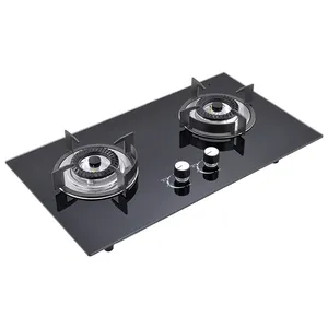 Chinese Manufacturing Hotel Kitchen Auto Ignition 2 Burner Cooker Tempered Glass Gas Stove