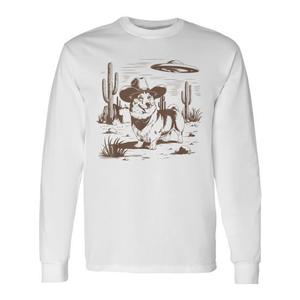 Camiseta de manga larga Ufo Corgi Western Alien Vintage 90S Wild West Fun Cowboy Dog - Product Image 1