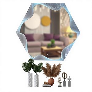 Espejo con Marco de Acero Inoxidable PVD, Patrones Geométricos Cortados con Láser, Colores LED Vibrantes, Ecológico, Antivaho, Perfecto para Bodas - Product Image 1