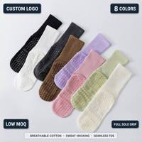 Chaussettes de yoga et de Pilates pour femmes, personnalisées avec logo, antidérapantes, en coton respirant, à tige mi-haute, anti-transpiration, avec bout sans couture, pour le fitness