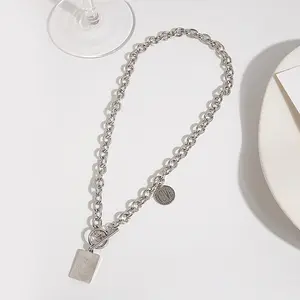 Titanium Steel Metal Texture Chain Hip Hop Necklace Geometric Love Letter Carved Hollow Design Flower Pearl Collar