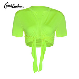 Nuova T-Shirt da Donna a Maniche Corte, Top Corto con Colletto Traforato e Lacci, Stampa Personalizzata, T-shirt Sexy per Donne - Product Image 4