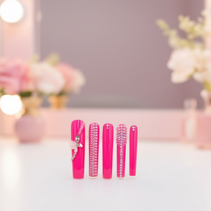 Uñas postizas de lujo, acrílicas rosas, cuadradas, largas, 24 piezas, con diseño de mariposa y diamantes para los dedos. - Product Image 2