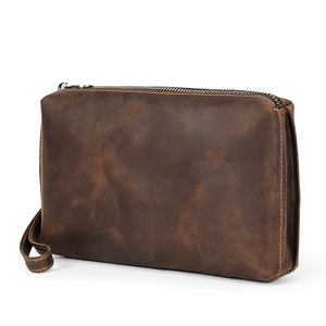 Wholesale Men's Casual RFID <strong>Clutch</strong> Handbag Vintage Crazy Horse Leather <strong>Clutch</strong> Purse <strong>Bag</strong> Men <strong>with</strong> <strong>Wrist</strong> <strong>Strap</strong> - Product Image 1