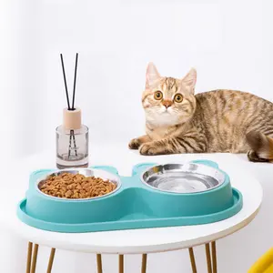 2合1环保双碗狗猫碗不锈钢宠物猫狗饮水器慢速喂食器碗批发