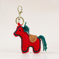 Porte-clés cheval au crochet fait main, pendentif poupée dessin animé en fil tricoté, accessoire de sac style chinois, cadeau