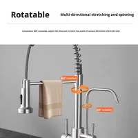 Robinet de cuisine commercial en nickel brossé avec douchette extractible, double bec, filtre à eau pure 3-en-1, logo laser OEM
