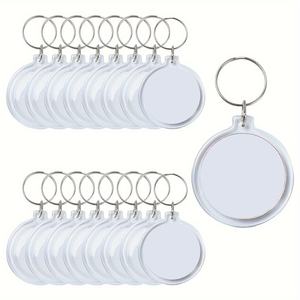透明アクリルフォトフレームキーホルダー DIY 写真挿入キーリング 丸型プラスチック スナップインキーフォブ 大量販促記念品用 - Product Image 1