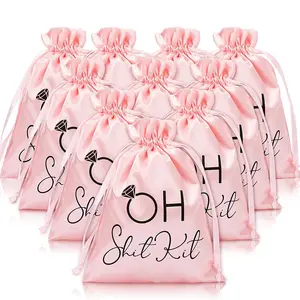 Bachelorette Hangover Kit Pink Pouch Satin Burlap Drawstring Bags Wedding Bridal Shower Favors Hens Party Kit Bag