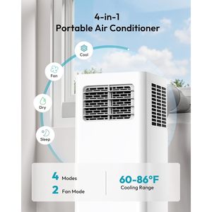 Climatiseur portable Euhome 10000 Btu 4 en 1 avec télécommande, ventilateur de refroidissement, déshumidificateur, blanc - Product Image 3