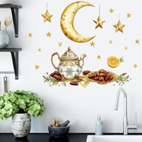 Sticker mural décoratif auto-adhésif pour salon et cantine, motif lune et étoiles, idéal pour les fêtes et la décoration.