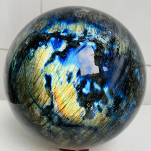 הסיטונאי באיכות גבוהה מגולף כחול & ירוק נוצץ לאברדורייט כדור מלוטש לעיצוב הבית מתנות קריסטל - Product Image 3