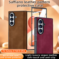 Étui de téléphone en cuir PU à axe central magnétique de qualité supérieure pour Samsung Z Fold 7 8 Ultra avec protection d'écran en verre anti-traces de doigts