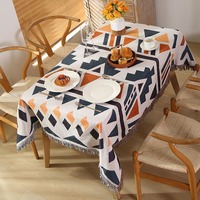 Nappe Jacquard Géométrique Bohème Nordique en Gros avec Pompons, Couverture de Table Tissée pour Fêtes, Mariages, Extérieur et Camping