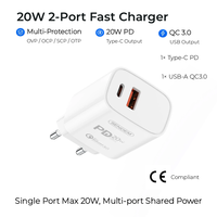 Chargeur à prise EU 20W PD QC3.0, double port, multi-protection, adaptateur mural à charge rapide pour téléphone et tablette OG39