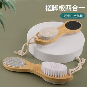 Moulin à pieds 4-en-1 en acier inoxydable avec manche en bois Brosse pour le corps en luffa pour l'élimination des callosités Exfoliation des pieds Planche à frotter - Product Image 3