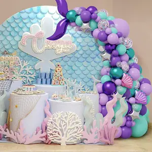 Ocean Mermaid Theme Congratulations Children Baby Birthday Party Chain Set Balloon Arch Stand Backdrop Decoration