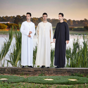 Modest Muslim Premium Prayer Thobe Thawb Front Button Pockets Breathable Polyester Winter Summer for Men - Product Image 3