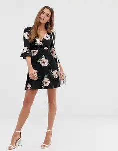 Women Summer Dresses Floral Print Wrap Dress