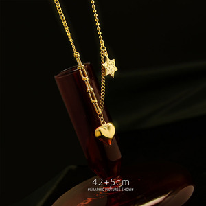 2025 temperamento de moda collar de estrella de cinco puntas colgante de corazón de melocotón collar de acero de titanio - Product Image 4