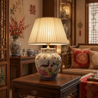 Lampe de table en céramique de style traditionnel, motif feuille de tabac peint à la main, personnalisation écologique pour mariage, Jingdezhen, salon