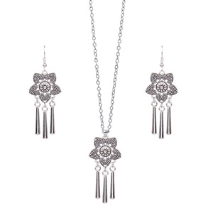 Bohemian Jewelry <b>Set</b> <b>Necklace</b> And Earrings Alloy Antique <b>Silver</b> Plated Geometric Pendant Women's Party Fashion Jewelry - Product Image 5