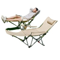 Chaise de camping inclinable de luxe robuste avec repose-pieds détachable et porte-gobelet, chaise longue d'extérieur pliable style glamping, couleur kaki