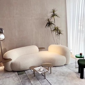 Sofa-Set Möbel im Wabi-Sabi-Stil Cremefarbenes Samt-Wohnzimmersofa Modernes Minimalistisches Erbsensofa mit Hochdichtem Schwamm und Holzbeinen - Product Image 3