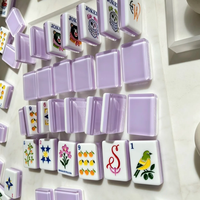 Tuiles de Mahjong KXXL en Acrylique Lavande à Motif Floral avec Illustrations Hibou, Panda et Fruits pour Soirées entre Femmes, Cocktails et Brunch