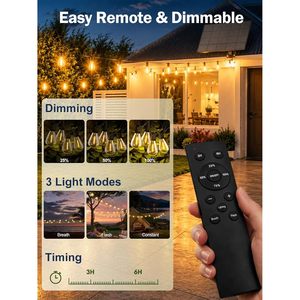 Guirnalda de Luces Solares de 15 Metros para Exteriores, Luces LED Atenuables para Patio con Control Remoto, Bombillas Resistentes a Impactos, Decorativas - Product Image 3