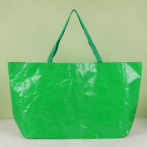 Custom Logo Woven <b>Plastic</b> Reusable Grocery <b>Tote</b> Bag Durable Shopping With Handles Foldable Storage Bags for Groceries - Product Image 4