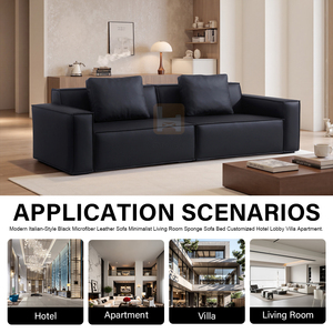 <span class=keywords><strong>Canapé</strong></span>-lit moderne en <span class=keywords><strong>cuir</strong></span> <span class=keywords><strong>microfibre</strong></span> noir de style italien, cadre en bois massif, écologique, durable, minimaliste, salon personnalisé - Product Image 3