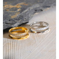 Bague JINYOU 8033 tendance en acier inoxydable plaqué or PVD, double couche, zircon cubique uni, creuse, pour cadeau