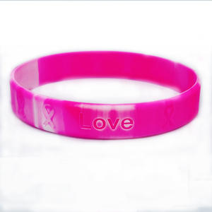 Toptan ucuz fiyat silikon bilek bantları silikon kauçuk çevre dostu bileklik pembe şerit meme kanseri farkındalık bilezik - Product Image 6
