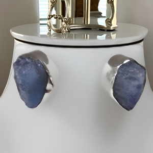 Raw Tanzanite 925 <b>Sterling</b> <b>Silver</b> <b>Stud</b> Earrings Minimalist Bezel Set Unisex Everyday Wear Jewelry - Product Image 2